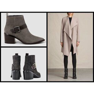 💕ALLSAINTS💕 Jason Buckle Ankle Boots Dark Grey